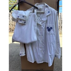 Disney World Sleepwear Pajama Set Women XL White Mickey Embroidered